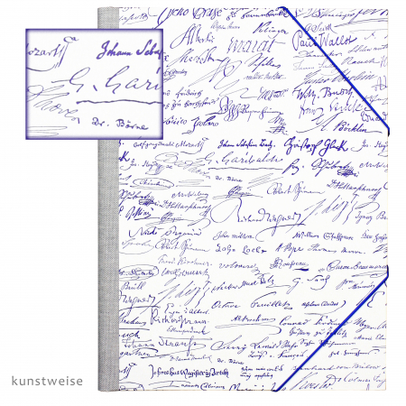 Sammelmappe, Dokumentenmappe A4 mit Motiv Unterschriften, blau