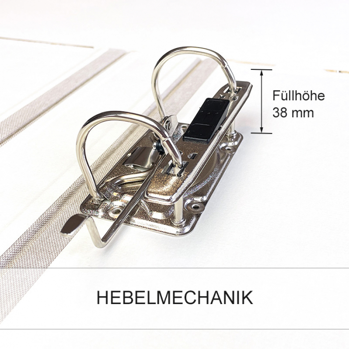 Hebelmechanik, 38 mm Füllhöhe, ca. 6,8 cm Rückenbreite